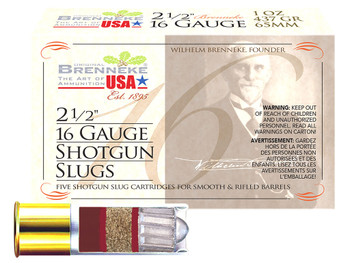 Brenneke SL162BR Brenneke 16 16Gauge 2.50" 1oz Slug Shot 5 Per Box/50 Case