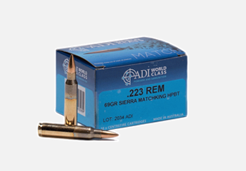 ADI World Class .223 REM 69 Grain Sierra Matchking Box 20 ADI World Class .223 REM 69 Grain Sierra Matchking Box 20