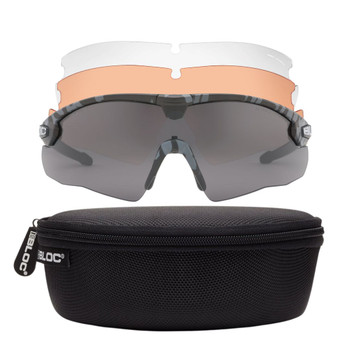 BLOC TACTICAL LYNX 3 LENS COMPLETE SET - GREY, ORANGE, CLEAR. BLACK CAMO FRAME, SOFT CASE, HARD CASE
