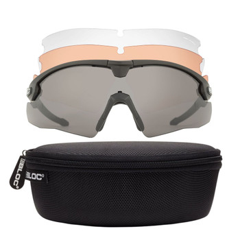 BLOC TACTICAL LYNX 3 LENS COMPLETE SET - GREY, ORANGE, CLEAR. BLACK FRAME, SOFT CASE, HARD CASE.