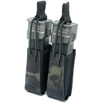 DOUBLE PISTOL MAGAZINE POUCH W/BUNGEE RETENTION MULTICAM BLK