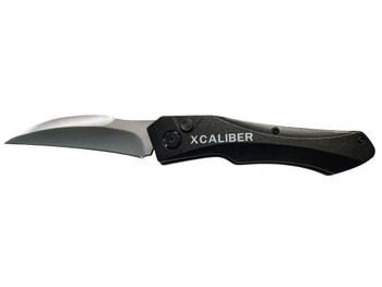 Xcaliber Knife Company Switch Blade 3.25" Folding Sheepsfoot Plain Stainless D2 Steel Blade, 4.50" Black Aluminum Handle