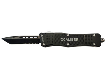 Xcaliber Knife Company 40 Cal Large 3.80" OTF Tanto Part Serrated Black 440C SS Blade, 5.30" Steel Handle