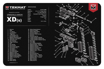 TekMat TEKR17XDS Springfield Armory XDs Cleaning Mat Black/White Rubber 11"x17" Springfield XDs Parts Diagram                                                                                           