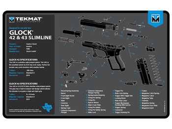 TekMat TEKR17GLOCK4243BL Glock 42/43 Cleaning Mat Black/Blue/White Rubber 11"x17" Glock 42/43 Parts Diagram