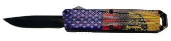 Xcaliber Knife Company  Don't Tread on Me  Small 2.75" OTF Drop Point Plain Black 440C SS Blade, 4.15" US Flag Aluminum Handle                                                                          