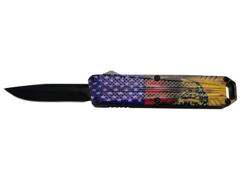 Xcaliber Knife Company Don't Tread on Me Small 2.75" OTF Drop Point Plain Black 440C SS Blade, 4.15" US Flag Aluminum Handle