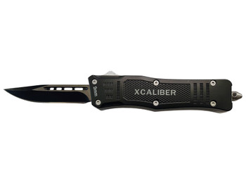 Xcaliber Knife Company 9mm Small 2.75" OTF Drop Point Black 440C SS Blade, 3.91" Steel Handle