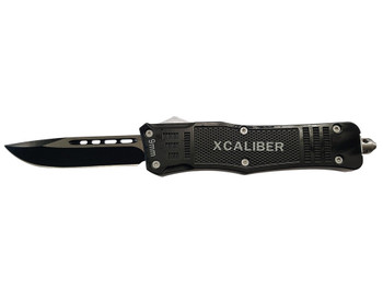 Xcaliber Knife Company 9mm Large 3.80" OTF Drop Point Black 440C SS Blade, 5.30" Steel Handle
