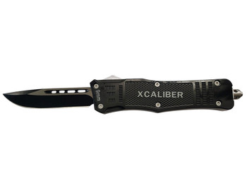 Xcaliber Knife Company 9mm Large 3.80" OTF Drop Point Black 440C SS Blade, 5.30" Steel Handle