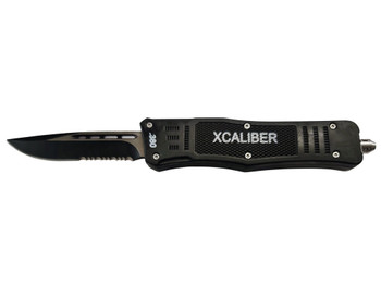 Xcaliber Knife Company 380 ACP Medium 3.25" OTF Part Serrated Black 440C SS Blade, 4.64" Steel Handle