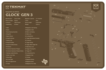 TekMat TEKR17GLOCKG3FDE Glock Gen 3 Cleaning Mat Flat Dark Earth Rubber 11"x17" Glock Gen 3 Parts Diagram                                                                                               