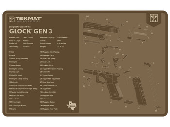 TekMat TEKR17GLOCKG3FDE Glock Gen 3 Cleaning Mat Flat Dark Earth Rubber 11"x17" Glock Gen 3 Parts Diagram