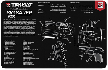 TekMat TEKR17SIGP250 Sig Sauer P250 Cleaning Mat Black/White Rubber 11"x17" Sig Sauer P250 Parts Diagram                                                                                                