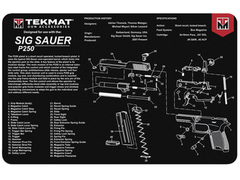 TekMat TEKR17SIGP250 Sig Sauer P250 Cleaning Mat Black/White Rubber 11"x17" Sig Sauer P250 Parts Diagram