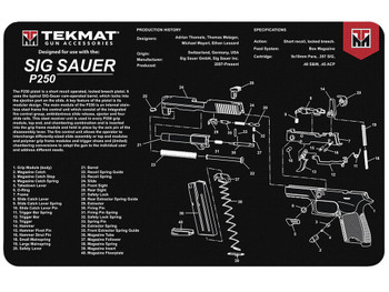 TekMat TEKR17SIGP250 Sig Sauer P250 Cleaning Mat Black/White Rubber 11"x17" Sig Sauer P250 Parts Diagram