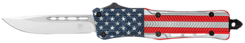 CobraTec Knives SUSACTK1SDNS CTK-1 American Flag Small 2.75" OTF Drop Point Plain D2 Steel Blade, 4.25" Red/White/Blue Flag Cerakote Aluminum Alloy Handle                                              