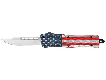 CobraTec Knives SUSACTK1SDNS CTK-1 American Flag Small 2.75" OTF Drop Point Plain D2 Steel Blade, 4.25" Red/White/Blue Flag Cerakote Aluminum Alloy Handle