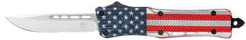 CobraTec Knives MUSACTK1MDNS CTK-1 American Flag Medium 3" OTF Drop Point Plain D2 Steel Blade, 5" Red/White/Blue Flag Cerakote Aluminum Alloy Handle                                                   