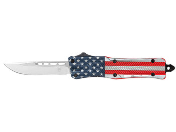 CobraTec Knives MUSACTK1MDNS CTK-1 American Flag Medium 3" OTF Drop Point Plain D2 Steel Blade, 5" Red/White/Blue Flag Cerakote Aluminum Alloy Handle