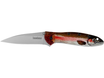 Kershaw 1660TROUT Leek Trout EDC 3" Folding Drop Point Plain Bead Blasted 14C28N Steel Blade, Rainbow Trout w/UFI Coating Aluminum Handle