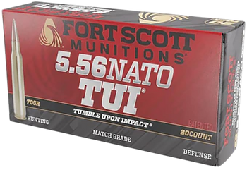 Fort Scott Munitions 556-070-SCV2 Tumble Upon Impact (TUI)  5.56mm 70gr Solid Copper Spun 20 Per Box/25 Case                                                                                            