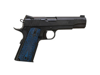 Standard Mfg 1911 HPX Full Size Frame 45 ACP 7+1 5" Black Match Grade Barrel, Satin Steel Serrated Slide, Black Satin Steel Frame w/Beavertail, Black/Blue Honeycomb Grip