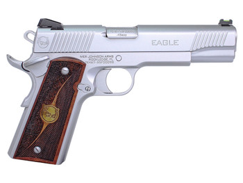 Iver Johnson Arms EAGLEHC Eagle Gen2 HC Government Frame 45 ACP 8+1 5" Overall Satin Hard Chrome Crowned Barrel, Serrated Steel Slide & Frame w/Beavertail, Textured Walnut w/Brass Logo Medallion Grip