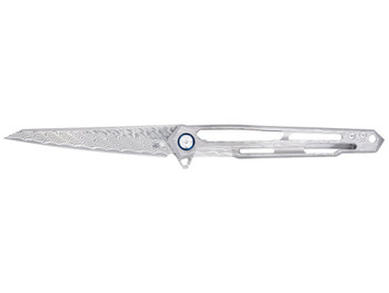 CobraTec Knives CTGSTDAMWNS Ghost 3.88" Folding Wharncliffe Plain Damascus Blade, 4.94" Cut Out Titanium Handle