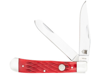 CobraTec Knives CTTDTRPREDBN Trapper Folding 2.88" Clip Point, 2.94" Spey Plain Polished VG-10 SS Blades, 4.44" Red Bone Scales/SS Handle
