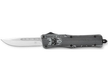CobraTec Knives MSWCTK1MDNS CTK-1 American Flag Medium 3" OTF Drop Point Plain Stonewashed D2 Steel Blade, 5" Black Aluminum Alloy Handle