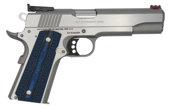 Colt Mfg O5070GCL Gold Cup Lite  45 ACP 8+1 5" Stainless National Match Barrel, Stainless Steel Serrated Slide, Stainless Steel Frame w/Beavertail, Blue Scalloped G10 Grip, Ambidextrous               
