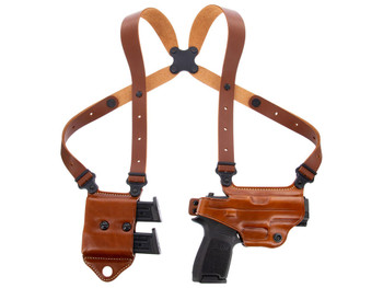 Galco MCII820 Miami Classic II Shoulder System Fits Chest Up To 56" Tan Leather Harness Fits Sig P320/M17/M18/Taurus G2/G3/G3C Right Hand