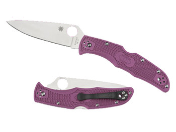 Spyderco C10FPPR Endura 4 Lightweight 3.75" Folding Clip Point Plain VG-10 SS Blade Purple Bi-Directional Texturing FRN Handle Includes Pocket Clip