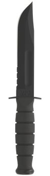 Ka-Bar 1257 Short Fight/Utility 5.25" Fixed Clip Point Part Serrated Black 1095 Cro-Van Blade, Black Kraton G Handle, Includes Sheath                                                                   