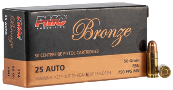 PMC 25A Bronze  25ACP 50gr Full Metal Jacket 50 Per Box/20 Case                                                                                                                                         