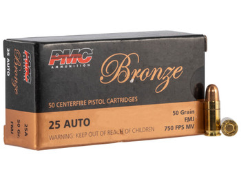 PMC 25A Bronze 25ACP 50gr Full Metal Jacket 50 Per Box/20 Case