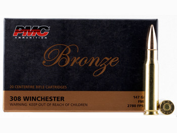 PMC 308B Bronze 308Win 147gr Full Metal Jacket Boat Tail 20 Per Box/25 Case