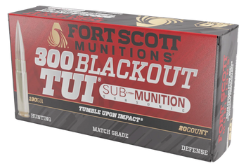 Fort Scott Munitions 300190SCVSS Tumble Upon Impact (TUI) Rifle 300Blackout 190gr Solid Copper Spun 20 Per Box/25 Case                                                                                  
