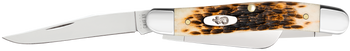 Case 00042 Stockman  Medium 2.57"/1.88"/1.71" Folding Clip Point/Sheepsfoot/Spey Plain Mirror Polished Tru-Sharp SS Blade Peach Seed Jigged Amber Bone Handle                                           