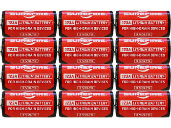 SureFire SF12ABBCS 123A Batteries Red/Black 3.0 Volts 1,550 mAh (12) Single Package Clamshell
