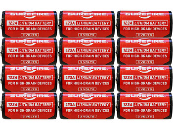 SureFire SF12ABBCS 123A Batteries Red/Black 3.0 Volts 1,550 mAh (12) Single Package Clamshell