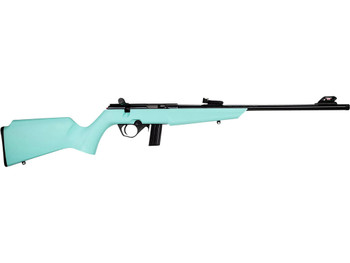 Rossi RB22 Compact 22 LR 10+1, 16" Matte Black Button Rifled Free Floating Steel Barrel, Matte Black Stainless Steel Receiver, Cyan Monte Carlo Stock, Right Hand