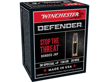 Winchester Ammo S38PDB Defender 38Special+P 130gr Bonded Jacket Hollow Point 20 Per Box/10 Case