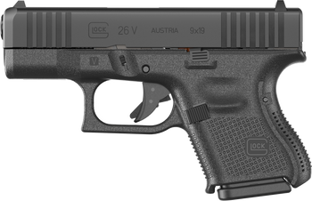 Glock UV2650201 G26 V Sub-Compact Frame 9mm Luger 10+1 3.43" Black GMB Barrel, Black Steel Serrated Slide, Black Polymer Frame, Textured Polymer Grip, Ambidextrous                                     