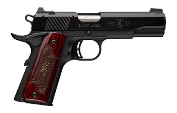 Browning 051069490 1911 Black Label Medallion Full Size Frame 22 LR 10+1 4.25" Matte Stainless Barrel, Black Anodized Aluminum Serrated Slide, Matte Black Polymer Frame w/Beavertail, Rosewood w/Gold B