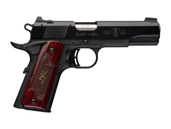Browning 051069490 1911 Black Label Medallion Full Size Frame 22 LR 10+1 4.25" Matte Stainless Barrel, Black Anodized Aluminum Serrated Slide, Matte Black Polymer Frame w/Beavertail, Rosewood w/Gold B