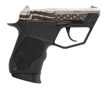 Taurus 1-22TUC139-USFLAG 22TUC  Micro-Compact Frame 22 LR 9+1 2.50" Stainless Tip-Up Barrel, Custom Engraved Serrated Slide, Black Polymer Frame                                                        