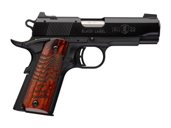 Browning 051072490 1911 Black Label Medallion 250 Compact Frame 22 LR 10+1 3.63" Matte Stainless Steel Barrel, Black Anodized Aluminum Serrated Slide, Matte Black Polymer Frame w/Beavertail, Engraved
