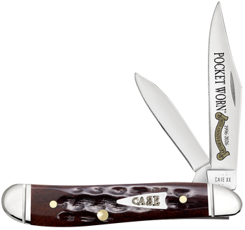 Case 55234 Pocket Worn Peanut Folding 2.26" Clip Point/1.50" Pen Plain Tru-Sharp SS Blade, Mahogany Corn Cob Jigged Bone Handle                                                                         
